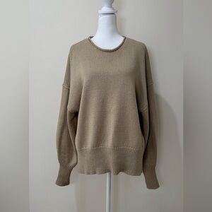 Theory Women's Beige Oversized Crew Neck Sweater 100% Cotton Size S